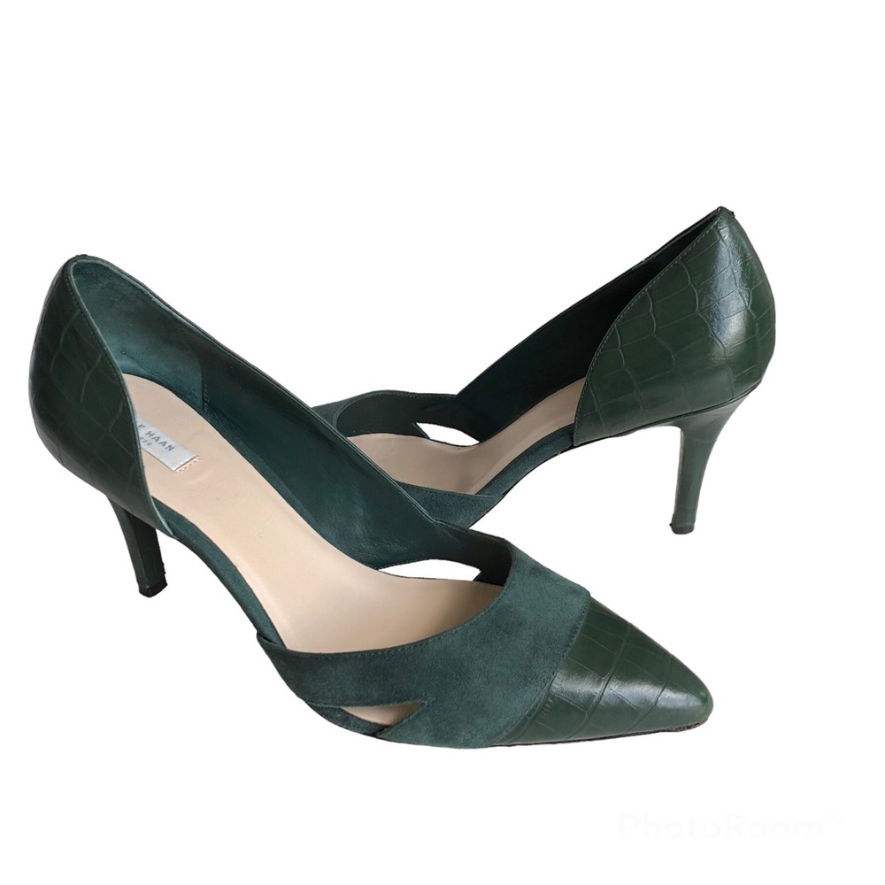 Cole Haan Green Suede Alligator Print Leather Pumps Heels Women’s Size 9.5M